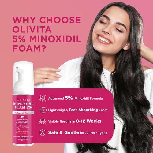 Vista 4 de 5% de espuma de minoxidil para el crecimiento del cabello de las mujeres: tratamiento de crecimiento del cabello extra fuerte - Solución de pérdida