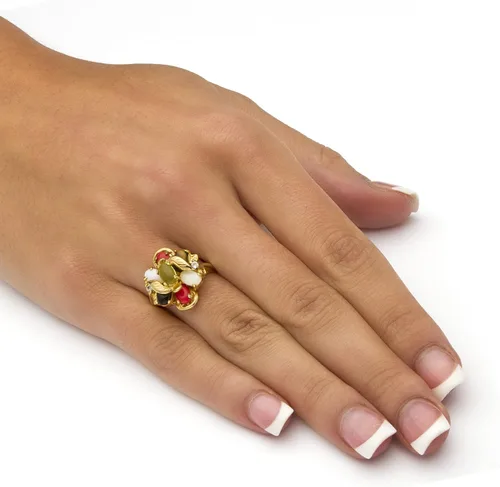 Vista 3 de PalmBeach - Anillo de racimo de piedras preciosas auténticas chapado en oro amarillo, tallas 5-10