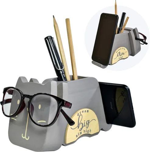 Vista 9 de I'm - Soporte multiusos de madera para lentes, teléfono, pluma y lápiz, accesorios de escritorio, decoración de escritorio, hogar, oficina Oso