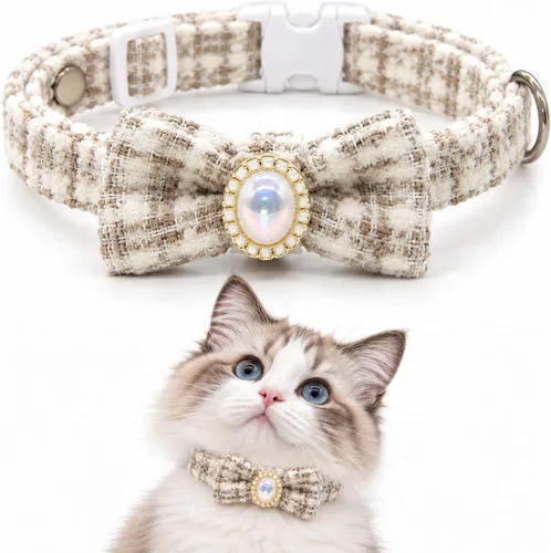 Vista 11 de Collar de gato de terciopelo suave con campana, collar ajustable para Rosa (Flower Pink)