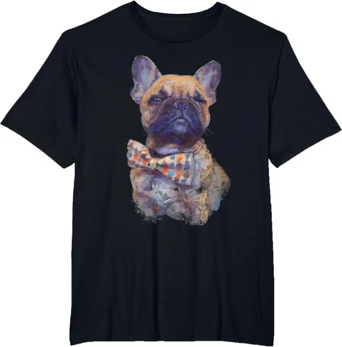Vista 37 de Camiseta de bulldog francés con estampado realista, artística de bulldog francés, Negro, S