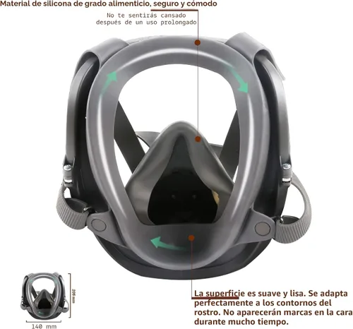 Vista 4 de Respirador de cara completa reutilizable, respirador de vapor orgánico compatible con filtro de partículas, protección para pintura, pulido a