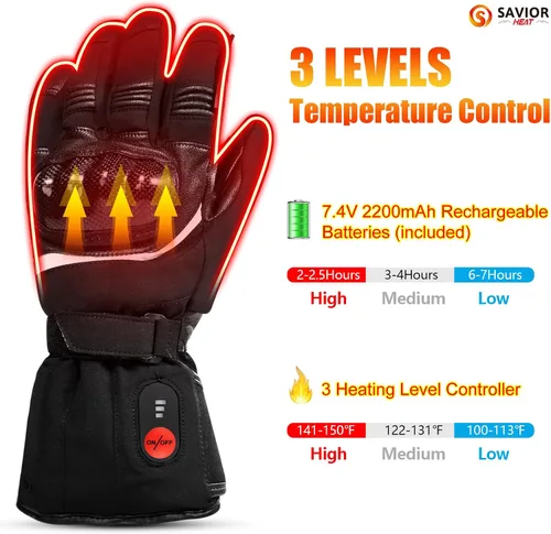 Vista 2 de SAVIOR HEAT Guantes térmicos para hombres y mujeres, guantes eléctricos recargables, guantes de esquí con calefacción y guantes de snowboard