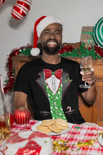 Vista 3 de shop4ever Disfraz de Navidad de esmoquin con chaleco para árbol de Navidad, camisas navideñas