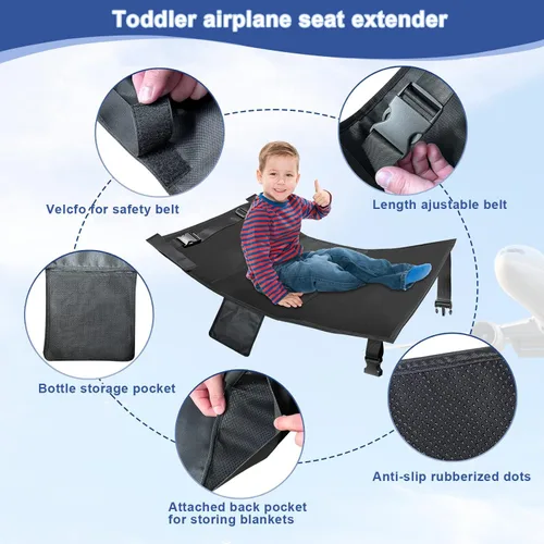 Vista 2 de Cama de avión para niños pequeños, extensor de asiento de avión para niños, esenciales de viaje para niños, reposapiés portátil para niños, cama