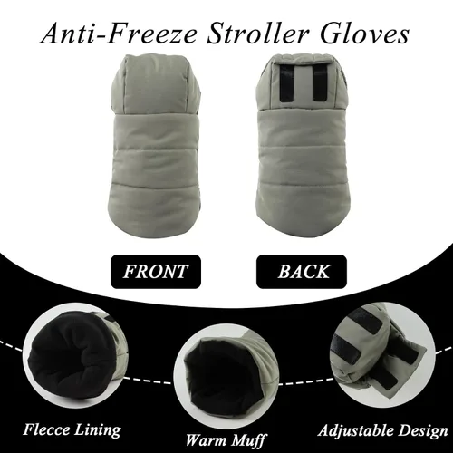 Vista 2 de Zsedrut Guantes universales para cochecito de invierno, anticongelante, repelentes al agua, calentador de manos, forro polar, accesorios para Verde