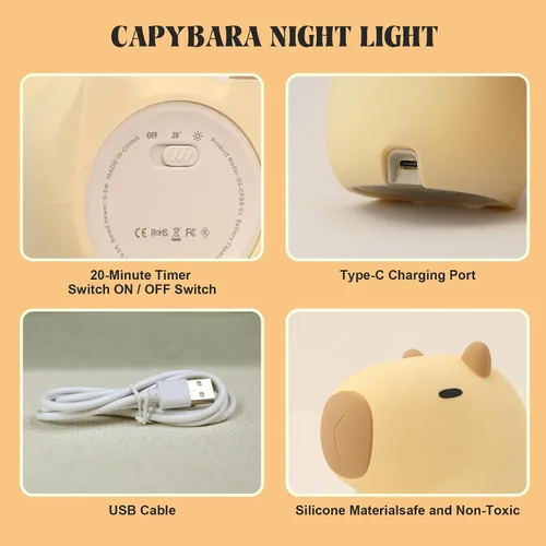 Vista 7 de YuanDian Lámpara Nocturna de Capybara - Adorable Lámpara de Silicona para Niños, Bebés, Adultos Lindo Regalo de Capybara, Decoración