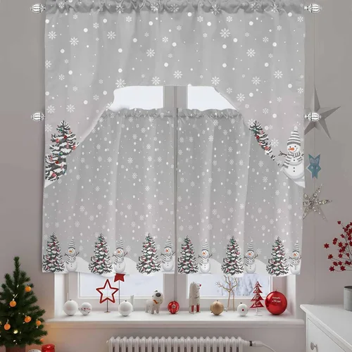 Vista 11 de Cortinas de cocina con cenefa de árbol de Navidad, cenefa con bolsillo para barra, paneles de cortina para dormitorio, sala de estar, baño Árbol