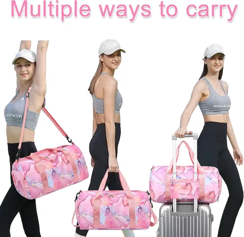 Vista 2 de BLUBOON Bolsa de lona para niñas y niños, bonita bolsa de gimnasio con compartimento para zapatos y separación húmeda, bolsa de viaje deportiva