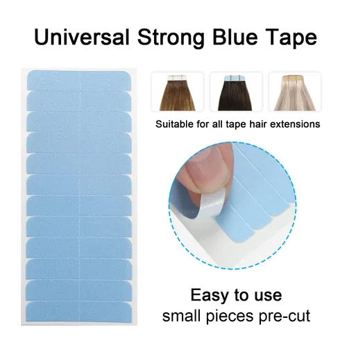 Vista 3 de SUYYA 120 pestañas de cinta de extensión de cabello de doble cara para repuesto de 1.6 in x 0.3 in (azul 120 piezas)