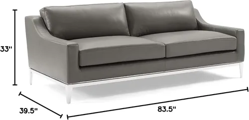 Vista 2 de Modway Arnés de sofá de cuero de 83.5" en gris con base de acero inoxidable