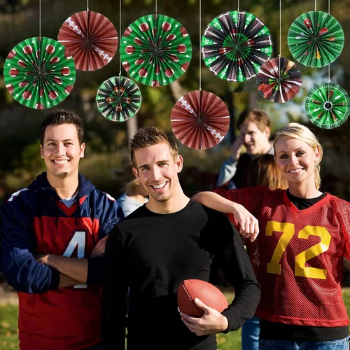 Vista 6 de Outus 9 piezas de decoración de fiesta de fútbol para colgar abanicos de papel de fútbol, béisbol, aula, decoración de pared de techo para deportes