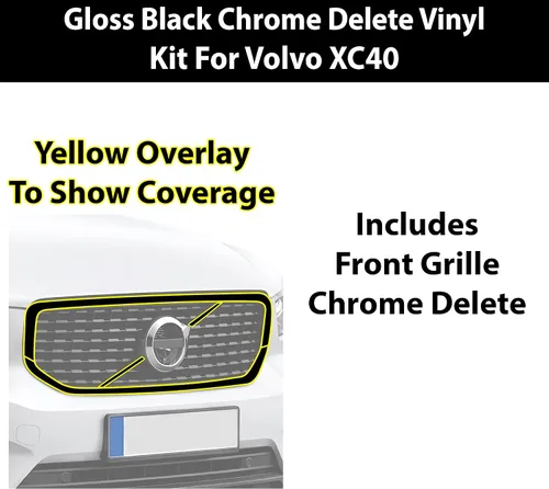 Vista 6 de BOGAR TECH DESIGNS Para Volvo XC40 2019-2026 Front Chrome Delete - Kit de superposición de vinilo precortado, borde opaco negro brillante