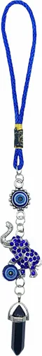 Vista 10 de LUCKBOOSTIUM Llavero de elefante de ojo turco y mandala con piedra preciosa de amatista, llavero decorativo contra el mal de ojo para bendición