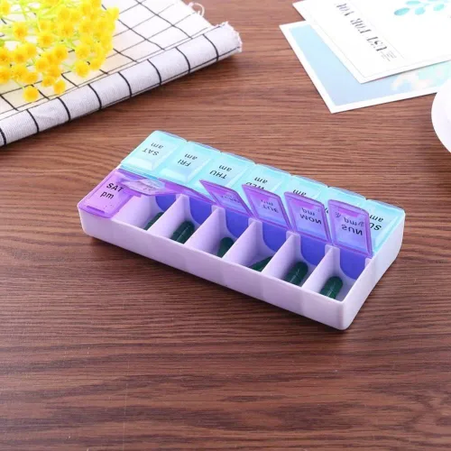 Vista 2 de Organizador de píldoras extragrande, organizador de pastillas XL para 7 días 2 veces al día, pastillero diario semanal, caja de medicina de gran