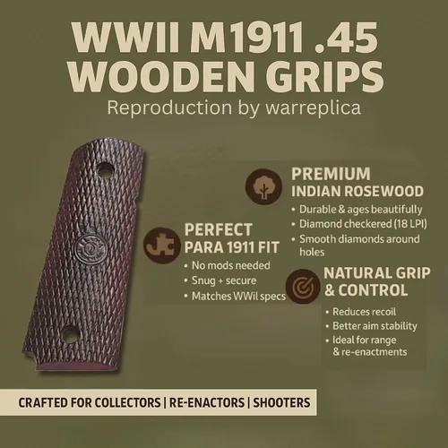 Vista 74 de WWII US M1911 / 1911 .45 Puños de madera - Reproducción