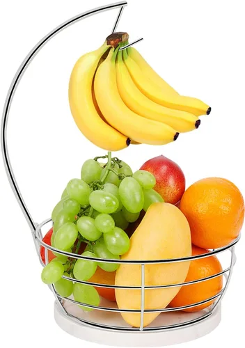 Vista 10 de Livabber - Frutero de encimera con colgador de plátanos, cuenco moderno de almacenamiento de frutas y verduras, con soporte de árbol de plátano