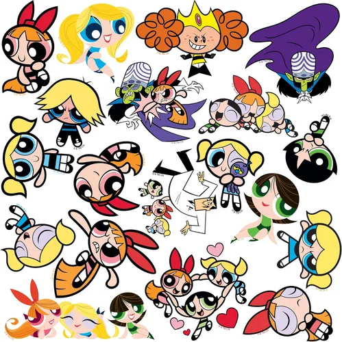 Vista 4 de Powerpuff Girls Character Collection - Calcomanías de vinilo troqueladas de 50 unidades, flores, burbujas, ranúnculo y villanos para laptop, botella