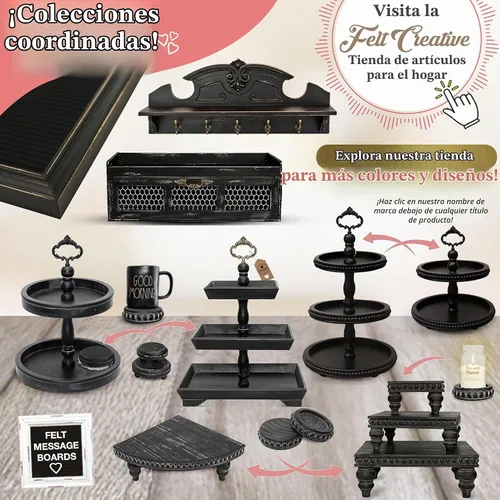 Vista 7 de Bandeja decorativa [Juego de 3] bandejas escalonadas de madera, bandeja decorativa para uso de mesa, isla de cocina, barra de café, elevadores