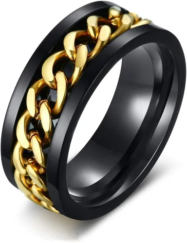 Vista 8 de MMTTAO Men's Spinner Fidget Chain Ring Rotation Anxiety Relief Wedding Band for Men Women Stainless Steel Intertwine Ring Motorcycle Biker Bicycle