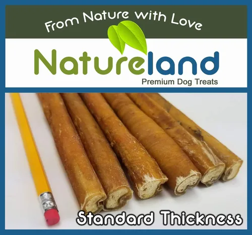 Vista 3 de Natureland Bully Sticks de 6 pulgadas de grosor estándar, totalmente naturales, de rango libre, alimentados con pasto, 100% carne de res masticables