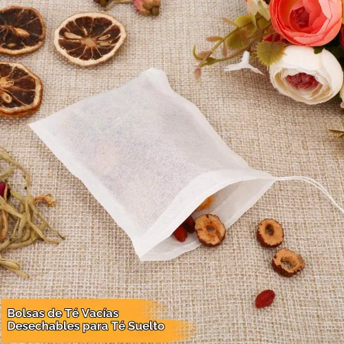 Vista 5 de BetyBedy bolsas desechables para filtrar té, de material seguro y natural, capacidad para 1 taza, set de 100 unidades., Blanco