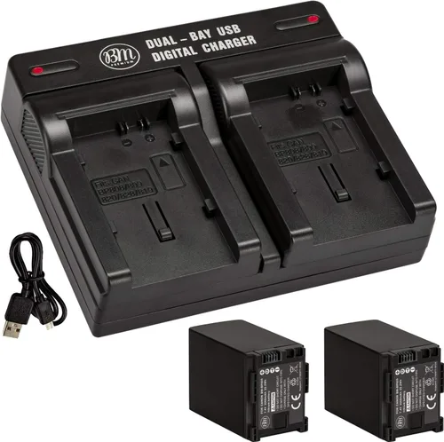 Vista 2 de BM 2 BP-828 Baterías y cargador de batería dual compatible con Canon GX10 HF G30/G40/G50/G60/G70, HF M301/M400, XA10 XA11 XA15 XA20 XA25 XA30 XA35