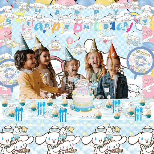 Vista 6 de Decoraciones de cumpleaños, bonitos suministros de fiesta que incluyen pancarta de feliz cumpleaños, remolinos colgantes, telón de fondo, mantel