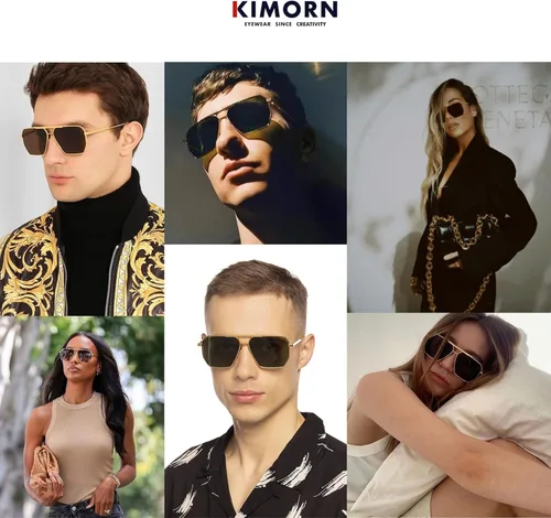 Vista 2 de kimorn Gafas de sol polarizadas para mujer y hombre, retro, de gran tamaño, cuadradas, vintage, modernas, clásicas, grandes, de metal, gafas de sol