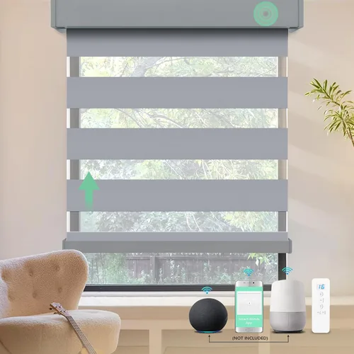 Vista 14 de MING CHEN Persianas motorizadas con control remoto, motor recargable integrado, persianas eléctricas automáticas de cebra compatibles con Alexa