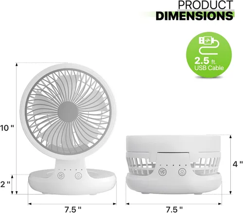 Vista 15 de Magshion Ventilador de escritorio plegable de 7.5 pulgadas con luz nocturna, ventilador pequeño oscilante de 120°, 4 velocidades, alimentado por USB