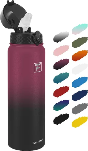 Vista 47 de Fanhaw Botella de agua de acero inoxidable aislada para niños de 20 onzas con tapa con popote, a prueba de fugas y antipolvo, botella de uso diario