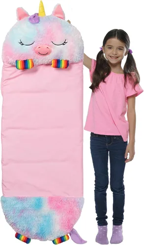 Vista 8 de Happy Nappers: Saco de dormir con almohada y bolsa para dormir: Mediano - Unicornio arcoíris - 54 x 20 pulgadas, personaje de animal de peluche