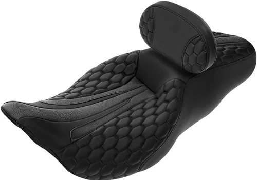 Vista 16 de Asiento de conductor, pasajero y piloto - SLMOTO Asiento de motocicleta de una pieza para 2 personas, compatible con Harley Touring Road King CVO