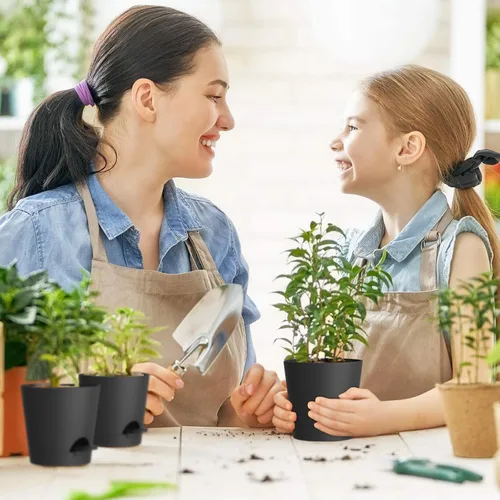Vista 3 de WSMKSZ Macetas de riego automático de 4 pulgadas para plantas de interior y exterior, paquete de 6 macetas de plástico con agujeros de drenaje