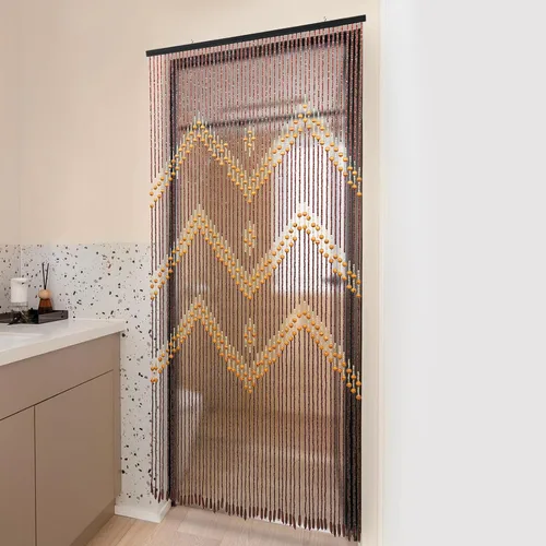 Vista 9 de Cortina de madera de bambú natural con cuentas de 52 hebras de madera para colgar, divisor decorativo hecho a mano, bohemio, de madera, para puerta
