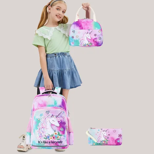 Vista 2 de BTOOP Mochila escolar para niñas y niños, con bolsa de almuerzo aislada y bolsa para lápices