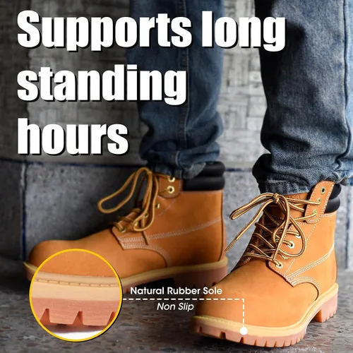 Vista 5 de Botas de trabajo para hombre de aceropunta suave, antideslizantes, de goma, resistentes a la construcción, aceite industrial, botas de construcción