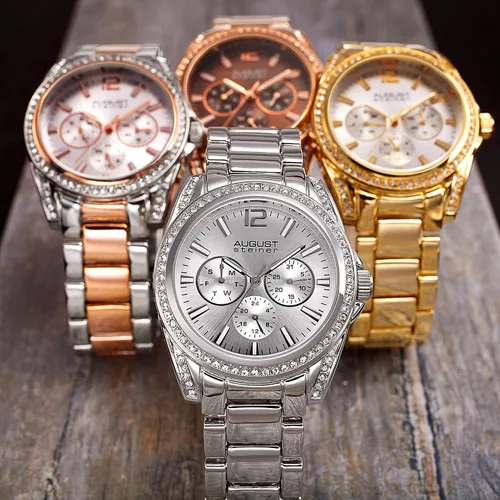 Vista 5 de August Steiner AS8075 - Reloj multifunción para mujer, 3 subesferas día, fecha y GMT en pulsera de acero inoxidable
