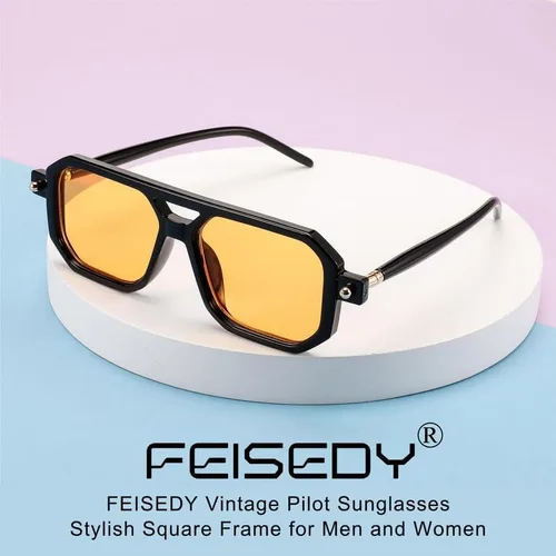Vista 7 de Feisedy - B2622 - Lentes de sol estilo aviador, cuadrados, clásicos de los años 70, unisex, con montura clásica retro y elegante, UV400