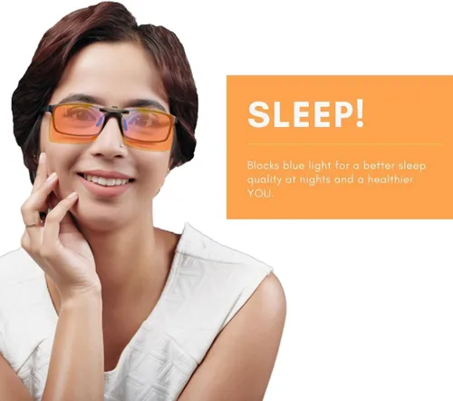 Vista 9 de Vyzia Lentes de bloqueo de luz azul con clip para dormir Se ajustan sobre anteojos recetados, lentes naranjas ayudan a reducir la fatiga ocular