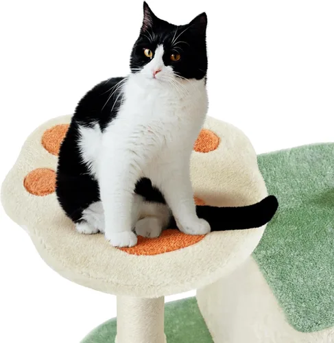 Vista 8 de Yaheetech Torre de árbol para gatos de 57.5 pulgadas, centro de actividades multifuncional con plataforma en forma de pata de gato, postes