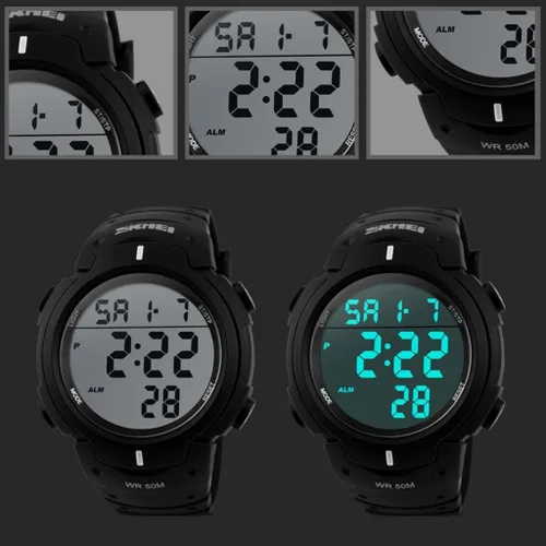 Vista 6 de Carrie Hughes - Reloj deportivo digital para hombre, impermeable, pantalla LED, esfera grande, cronómetro, militar, luminoso, alarma, reloj militar