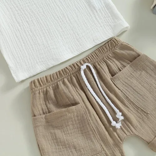 Vista 12 de fhutpw Conjunto de 2 piezas de ropa de verano para bebés, camiseta de manga corta, cintura elástica, pantalones cortos para niños pequeños