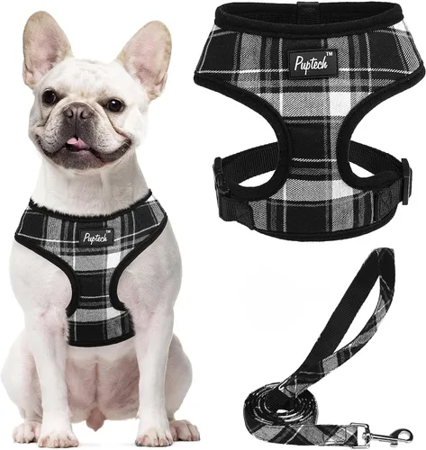 Vista 63 de PUPTECK Juego de arnés y correa de malla suave para perro, cachorro y gato, cómodo chaleco acolchado sin tirones, azul Pascua, S