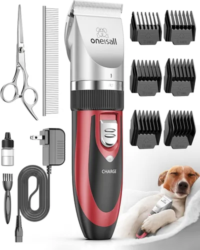 Vista 8 de oneisall Cortapelos para perros de ruido bajo, kit de cuidado de mascotas con recortadora recargable, afeitadora inalámbrica eléctrica silenciosa