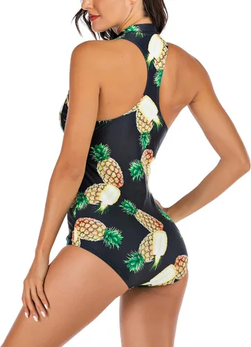 Vista 4 de SEBOWEL Traje de baño deportivo de una pieza con estampado a rayas y cremallera frontal para mujer