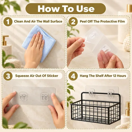 Vista 3 de 8 Pack Shower Caddy Adhesive Replacement No Drilling