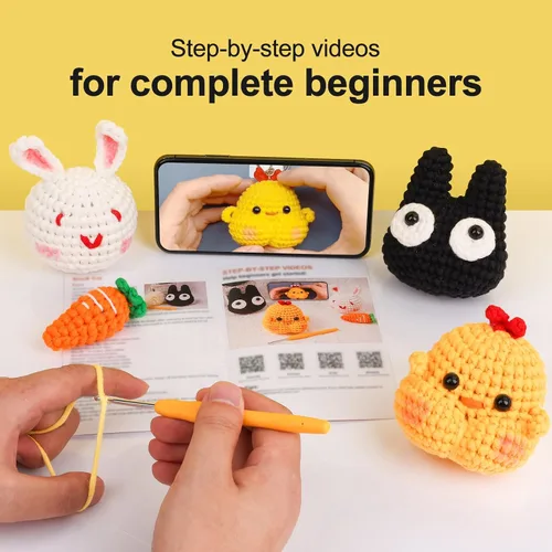 Vista 3 de XSEINO Kit de ganchillo para principiantes, kit de inicio de ganchillo con tutoriales en video paso a paso, kit de aprendizaje para principiantes