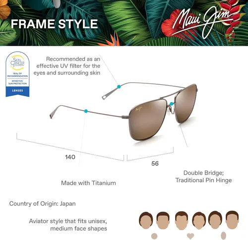 Vista 6 de Maui Jim Polarized Men's Mikioi Aviator Sunglasses